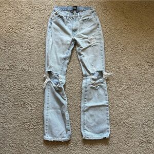 BDG Blue Straight Leg Jeans with Distressed Knees
